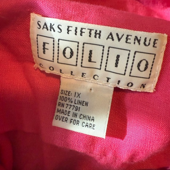 Saks Fifth Avenue Linen Pink Button Down Short Sleeve Blouse with Shorts - Picture 4 of 11